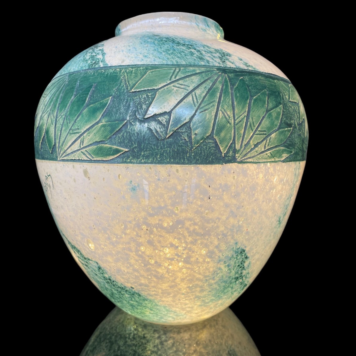 Beau vase Legras Art Déco à décor de palmes