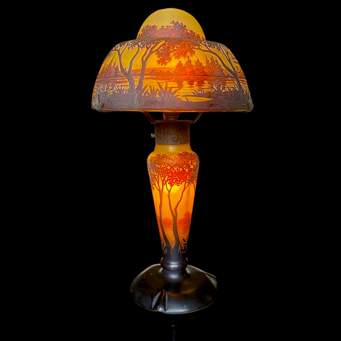 Lampe Daum à décor lacustre