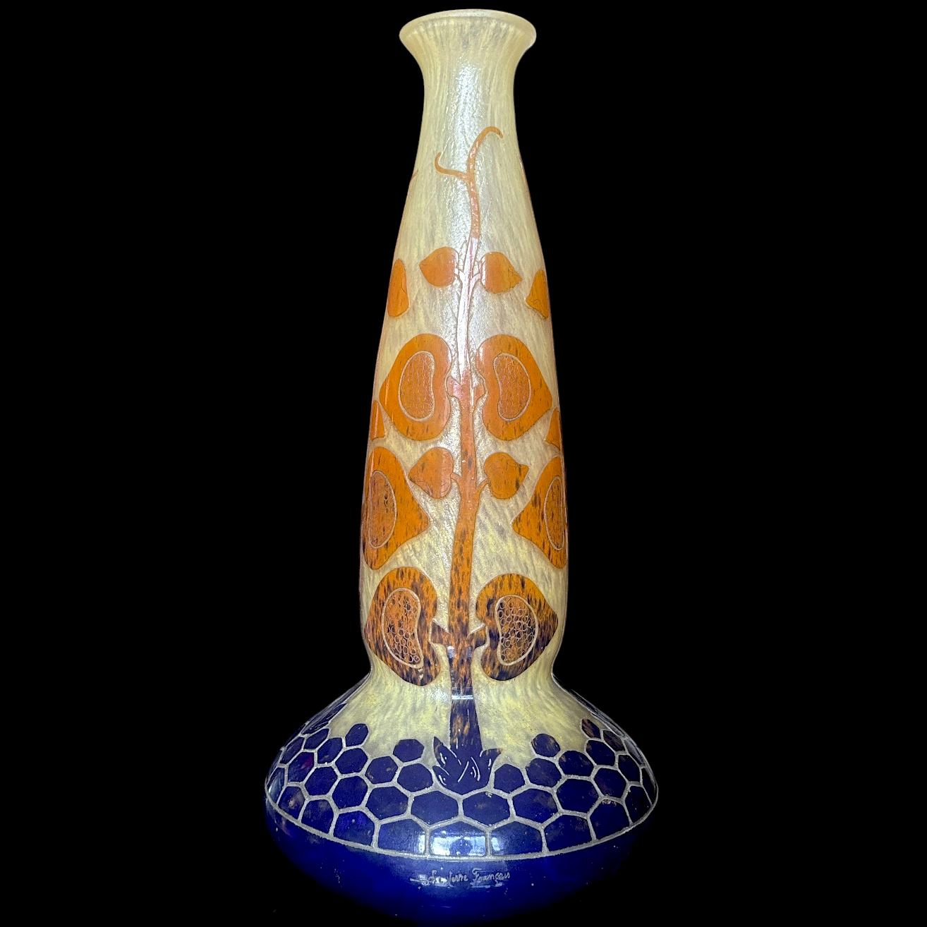 Grand vase Art Déco aux figues du Verre Français