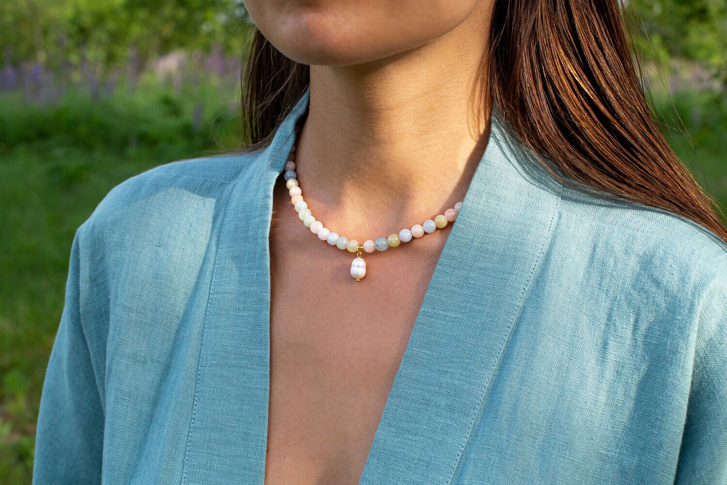 Berilų vėrinys su perlu