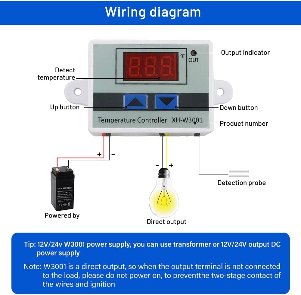 XH-W3001 AC110-220V 1500W Digital Temperature Controller Microcomputer Thermostat Switch with 1m Cable 