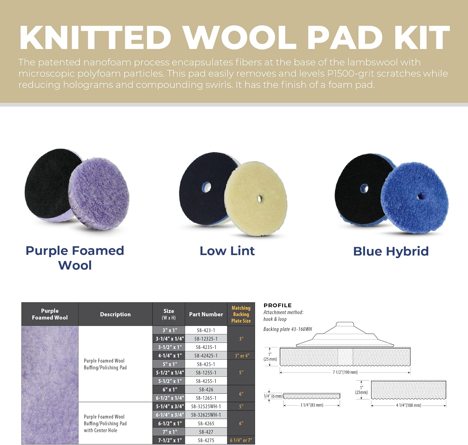  Purple Foam Wool Buffing and Polishing Pad  7 inch 