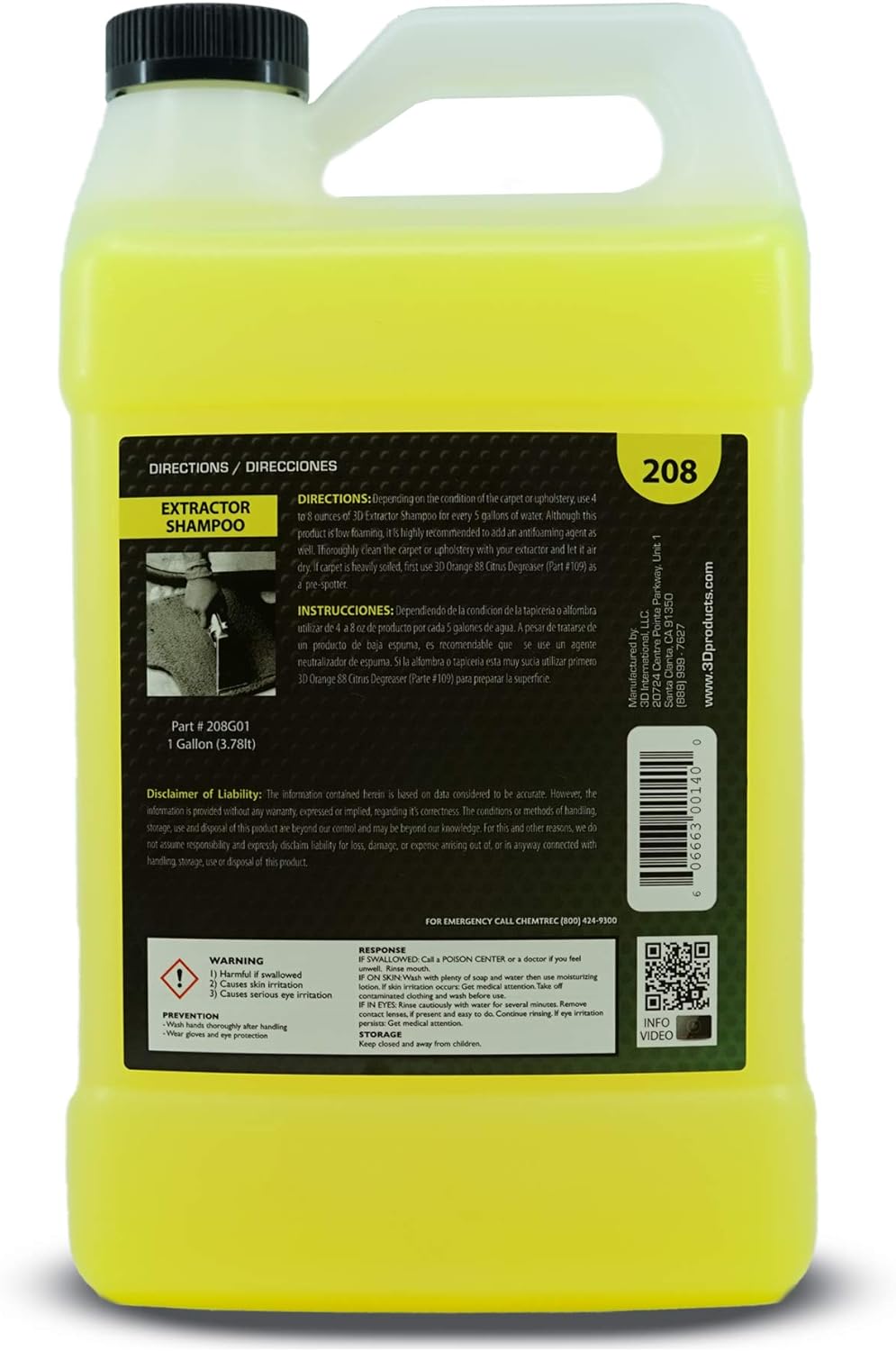 3D 208 Extractor Shampoo 1 Gallon