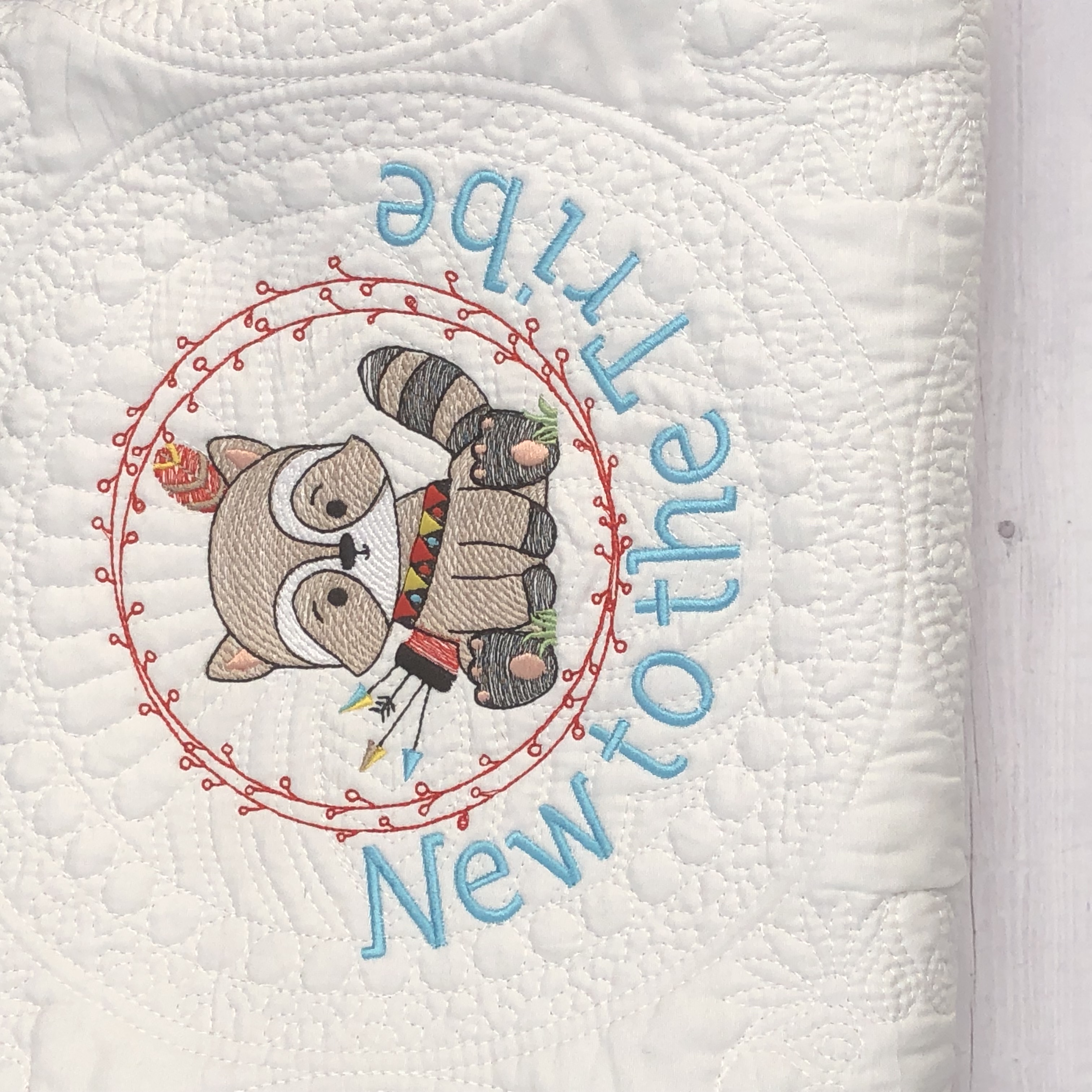 Personalised embroiderd  baby quilt teal border