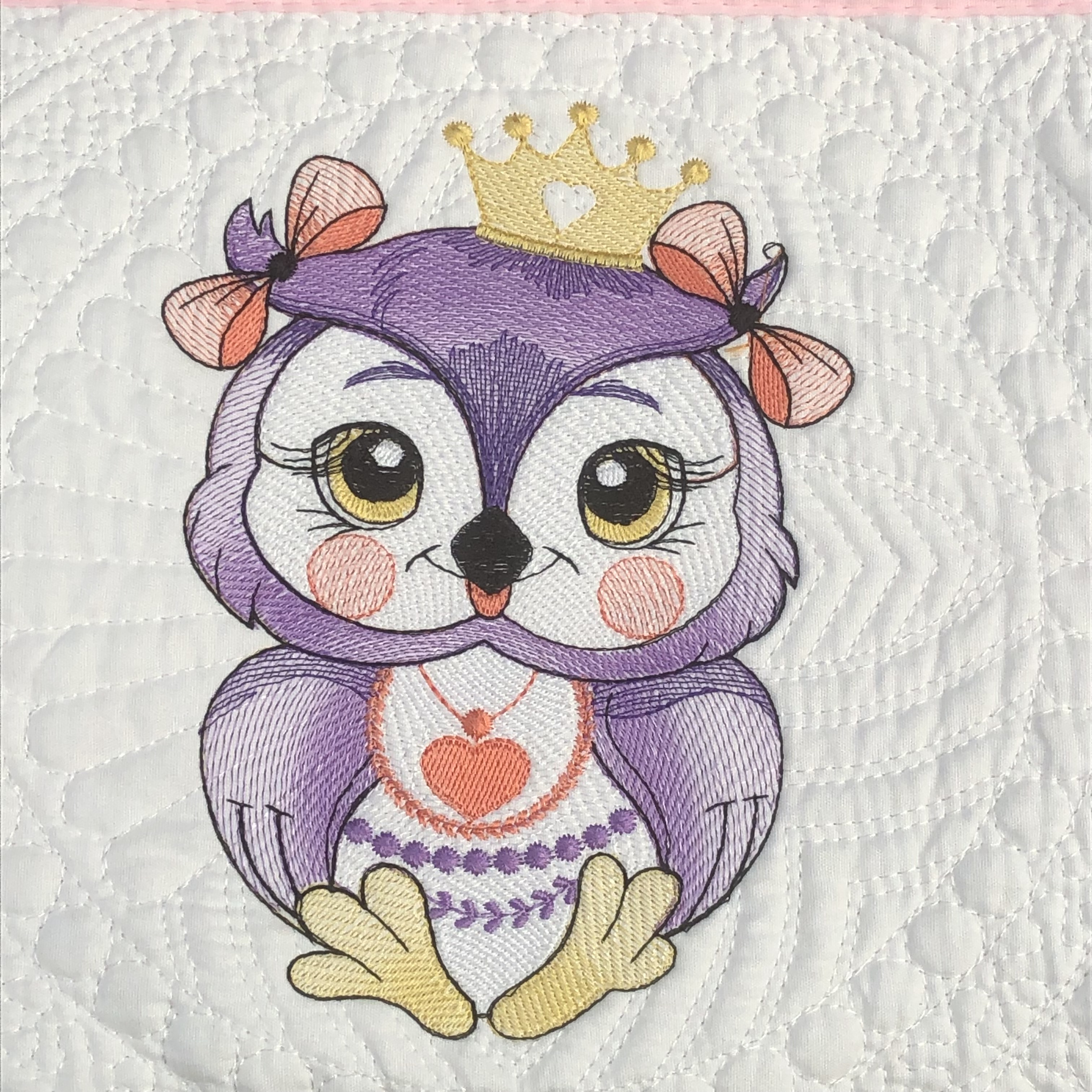 Personalised embroiderd  baby quilt purple border