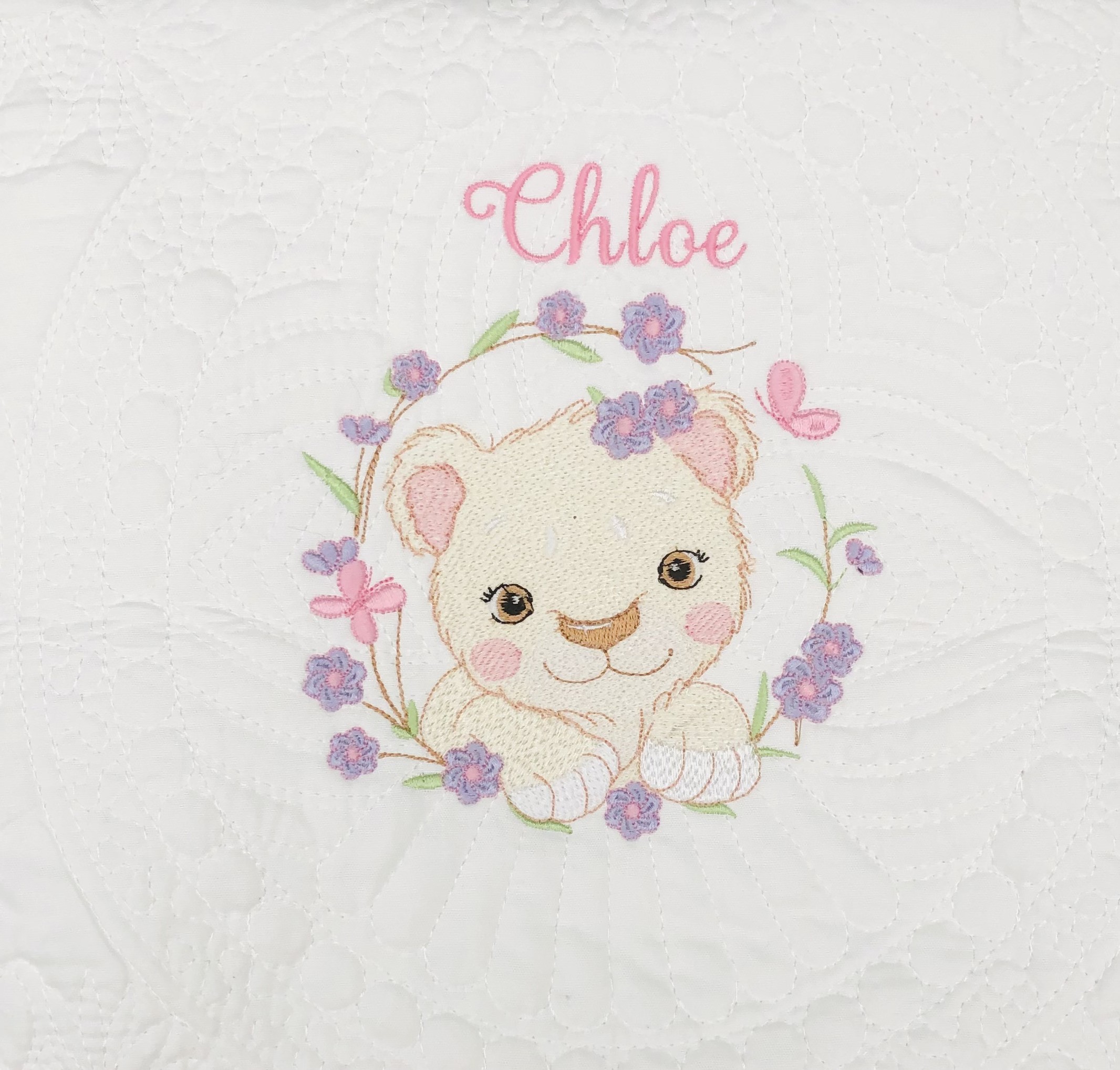 Personalised embroiderd  baby quilt hot pink border