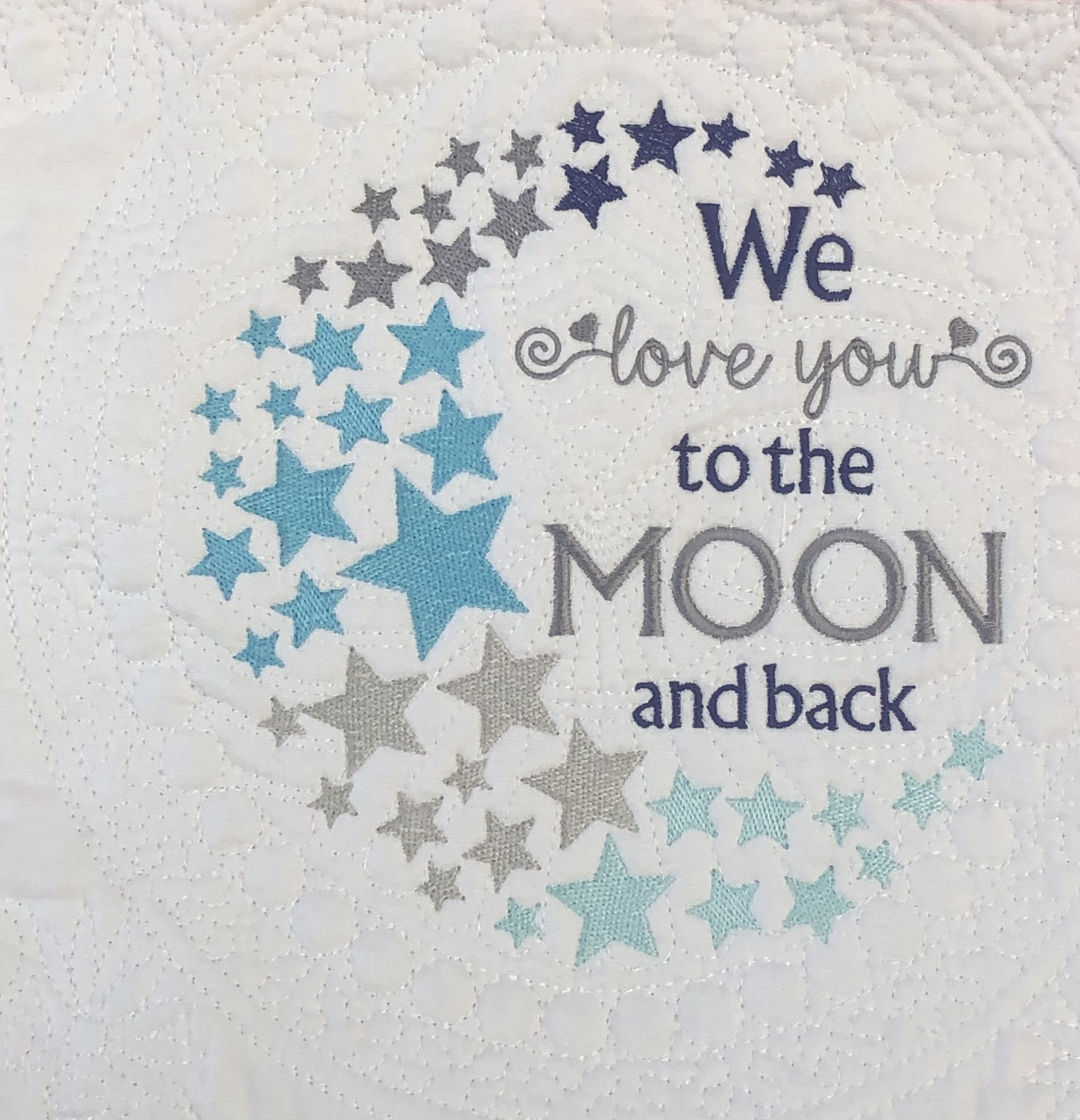 Personalised embroiderd  baby quilt navy blue border