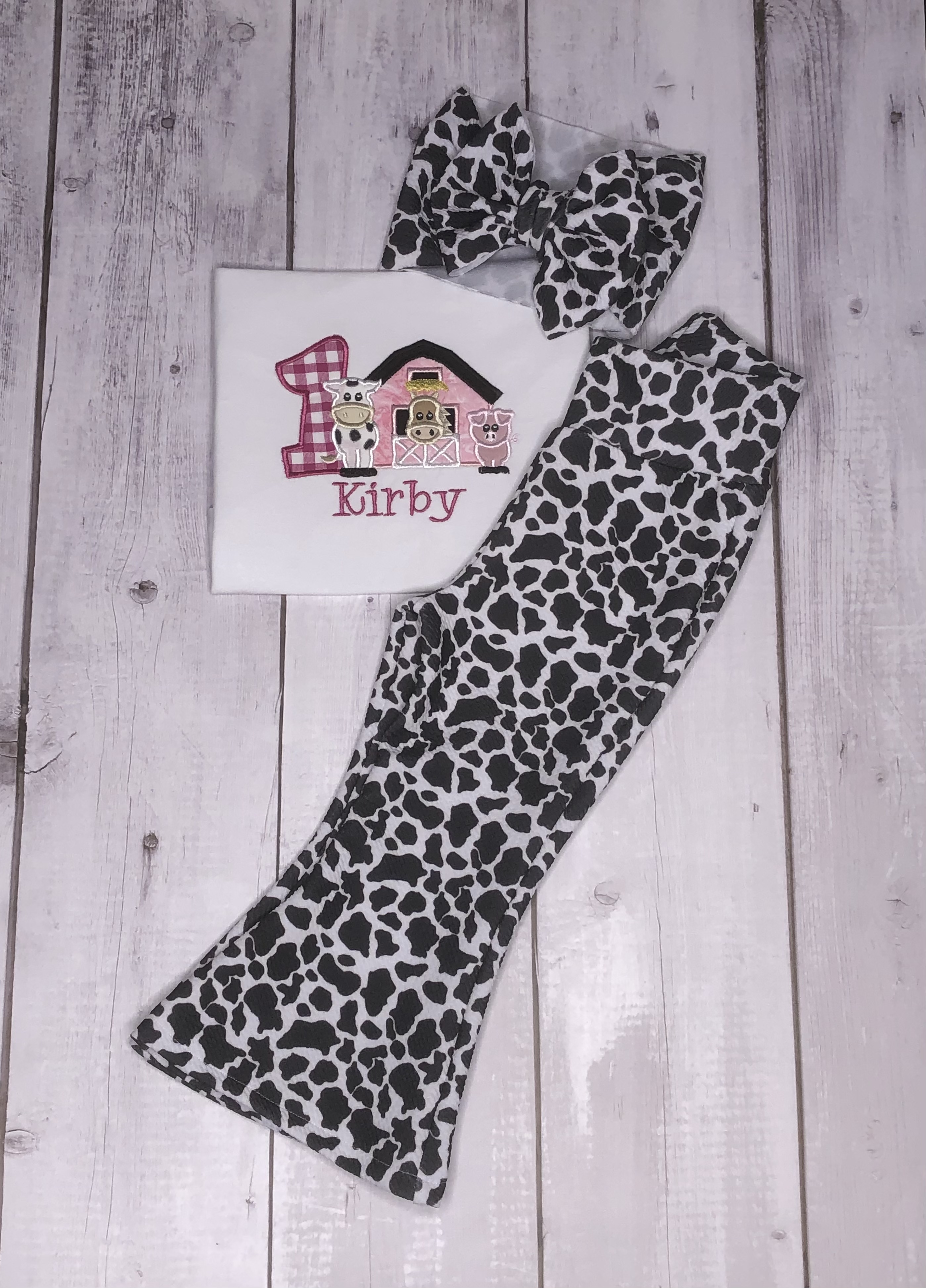 Girls barnyard bell bottom birthday outfit