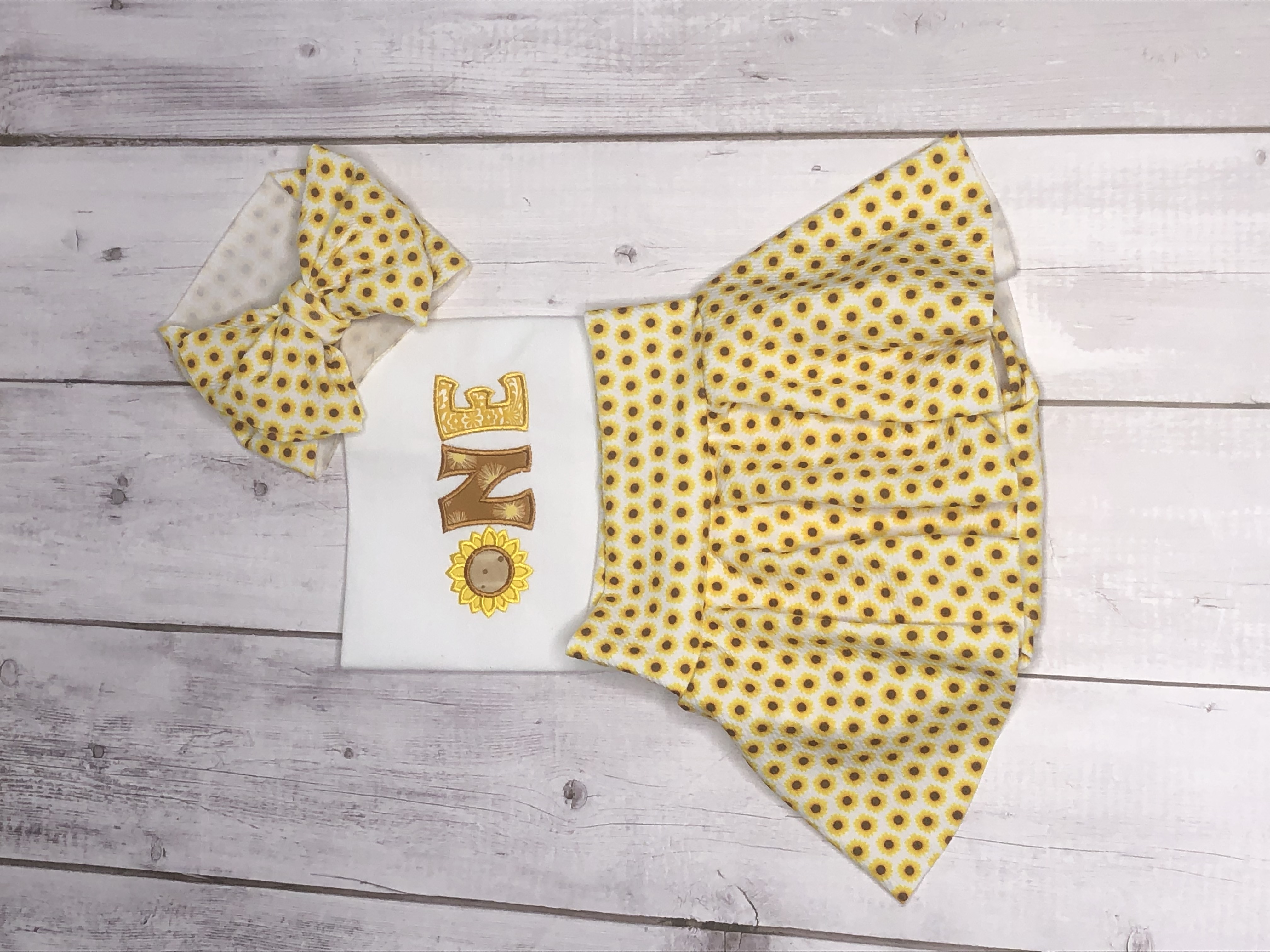 Girls sunflower Skirted bummies birthday outfit