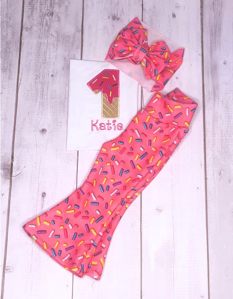 Girls icecream sprinkle bell bottom birthday outfit