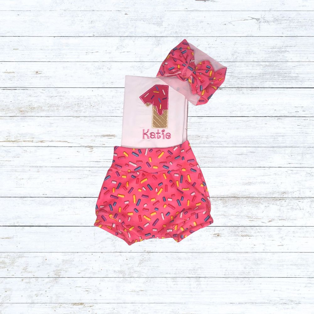 Girls icecream sprinkle  bummies birthday outfit