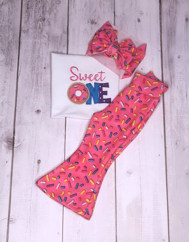 Girls donut sprinkle bell bottom birthday outfit