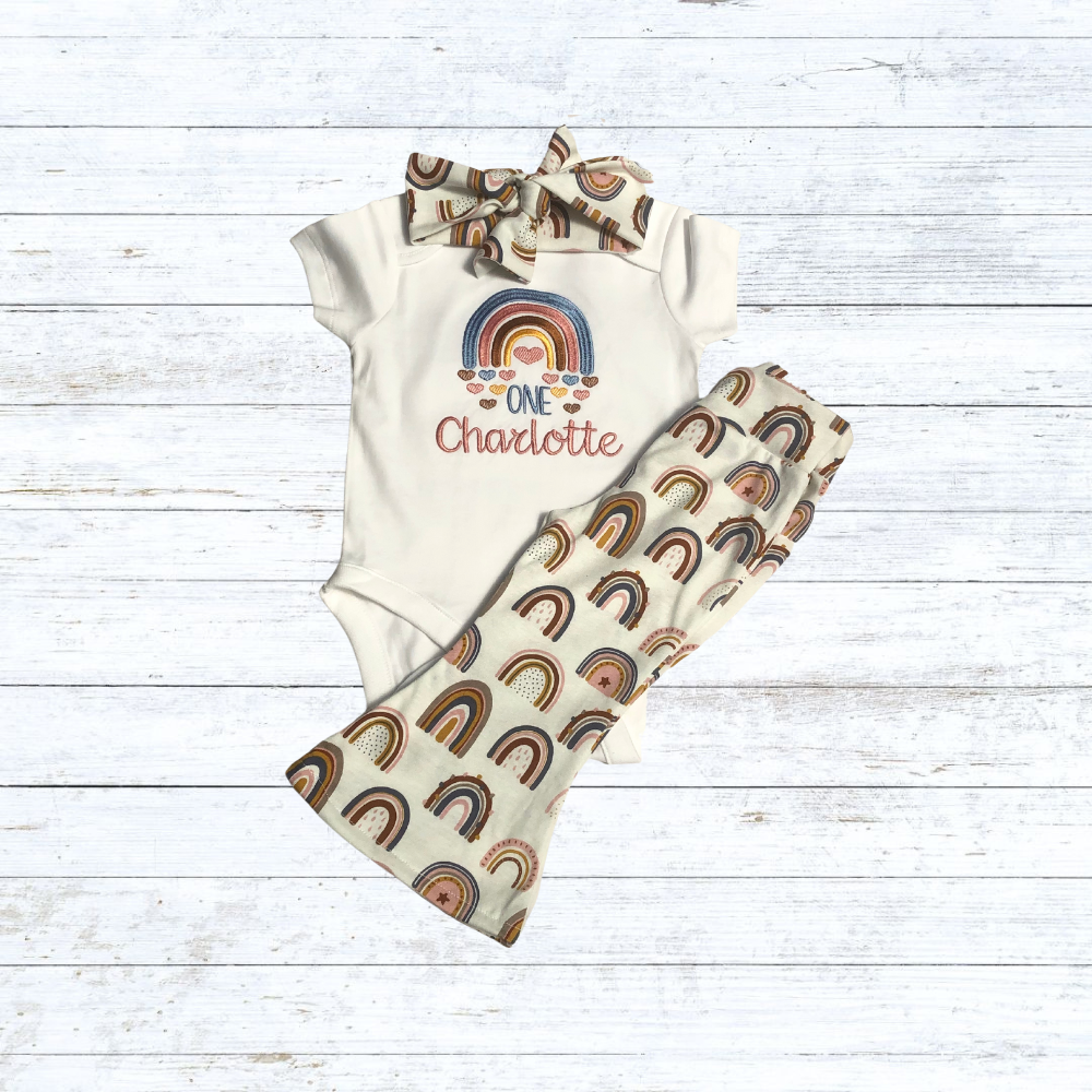 Girls rainbow bell bottom birthday outfit