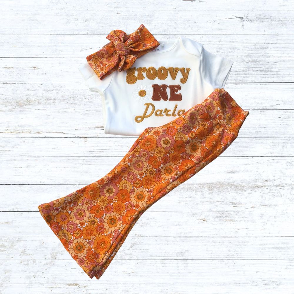 Girls groovy bell bottom birthday outfit