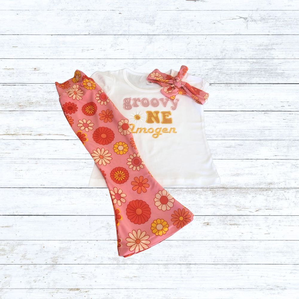 Girls groovy bell bottom birthday outfit