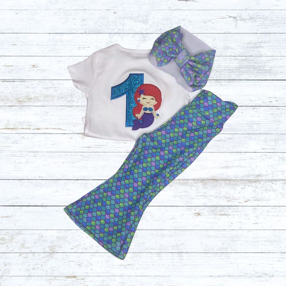 Girls mermaid bell bottom birthday outfit