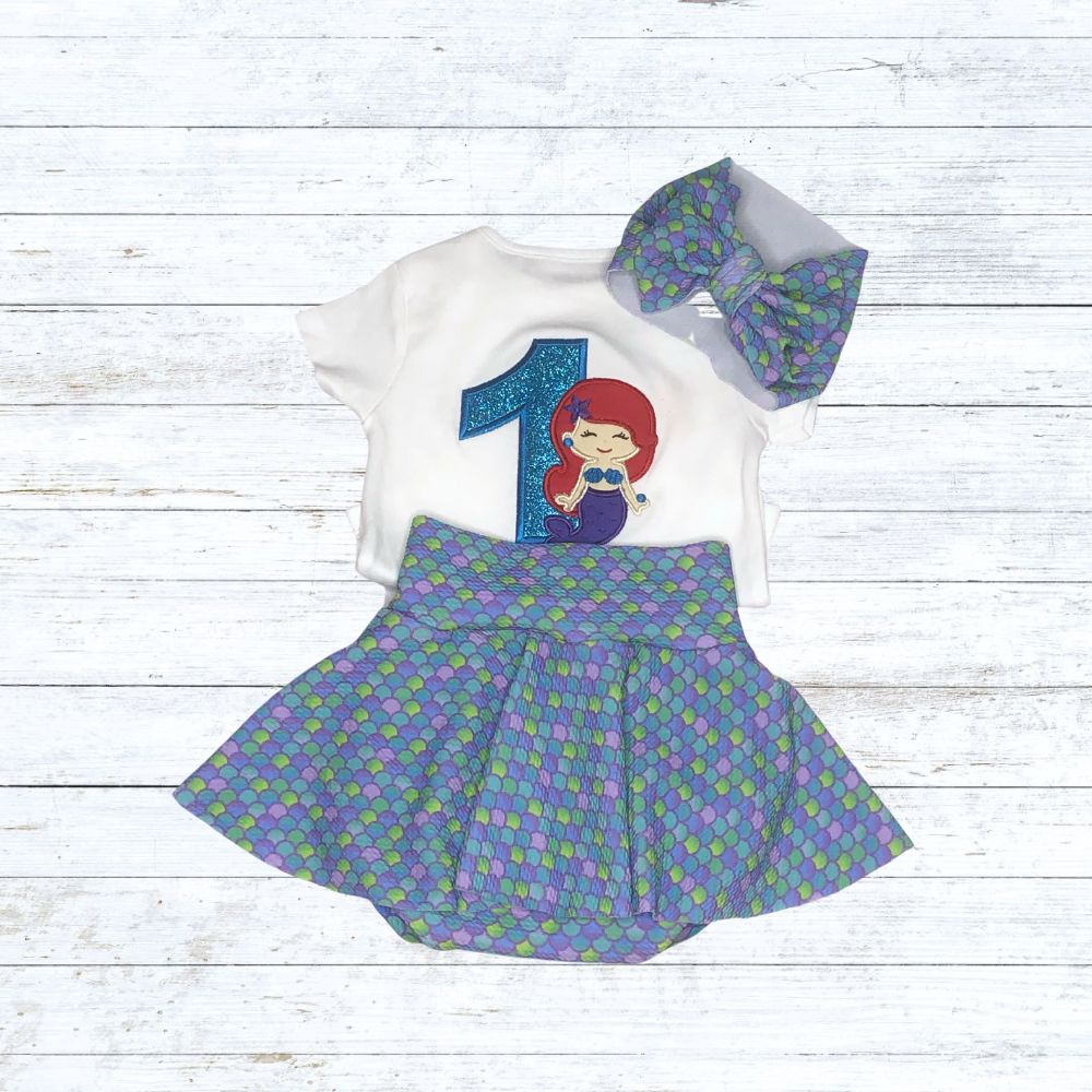Girls mermaid Skirted bummies birthday outfit