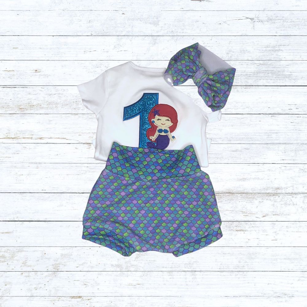 Girls mermaid bummies birthday outfit