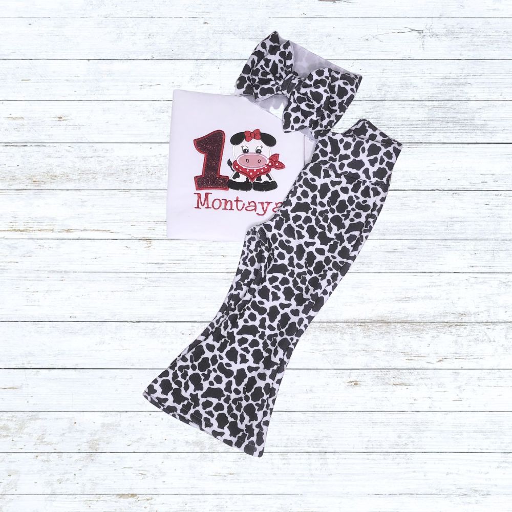 Girls cute cow bell bottom birthday outfit