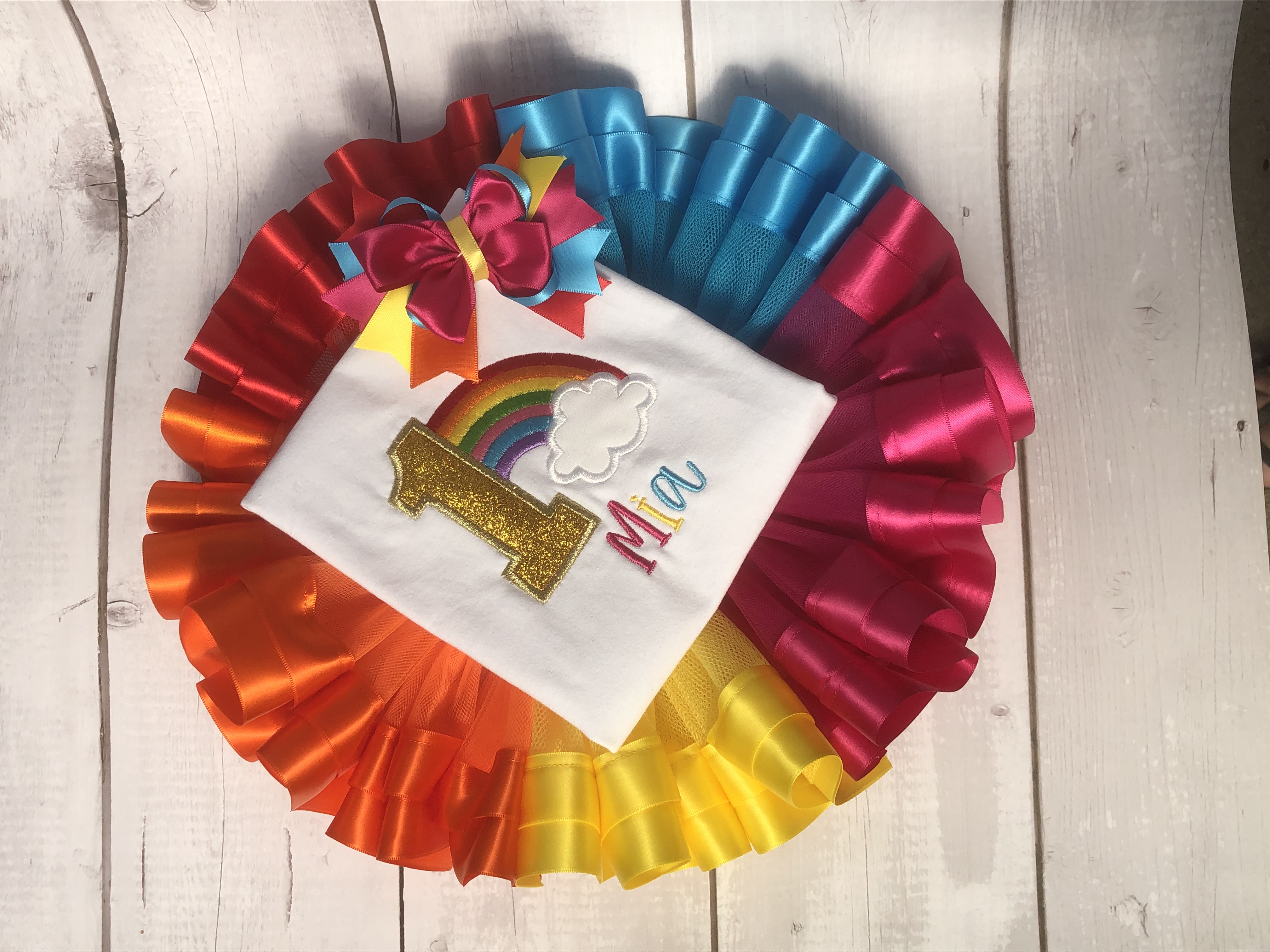 Personalised girls tutu rainbow birthday outfit
