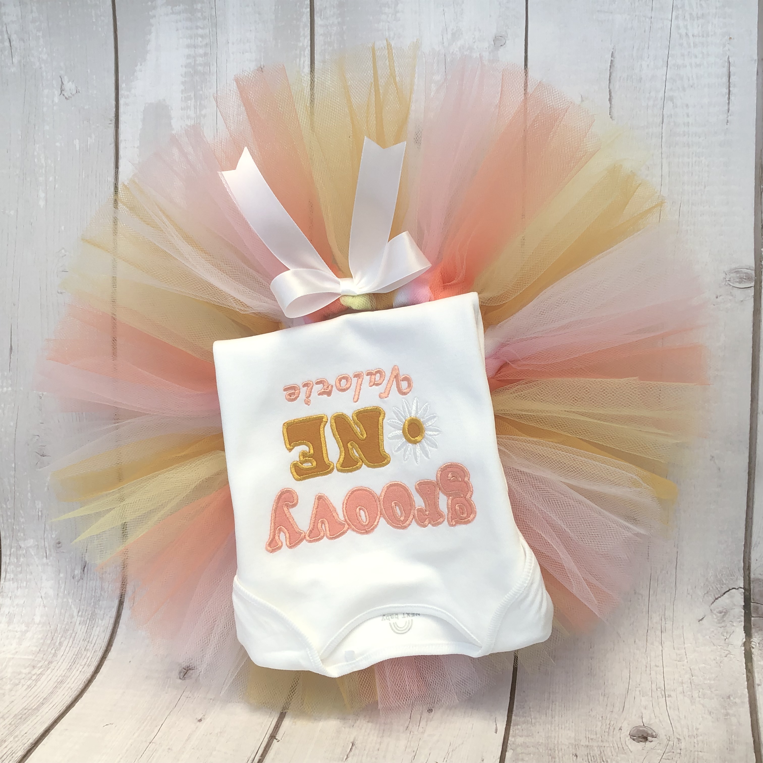 Personalised girls groovy birthday outfit - peach tones