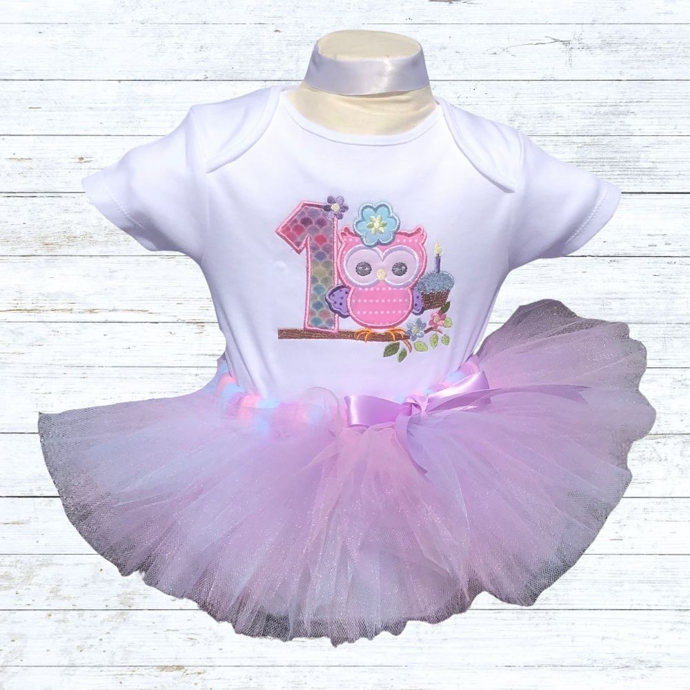 Personalised girls owl birthday outfit - pastel