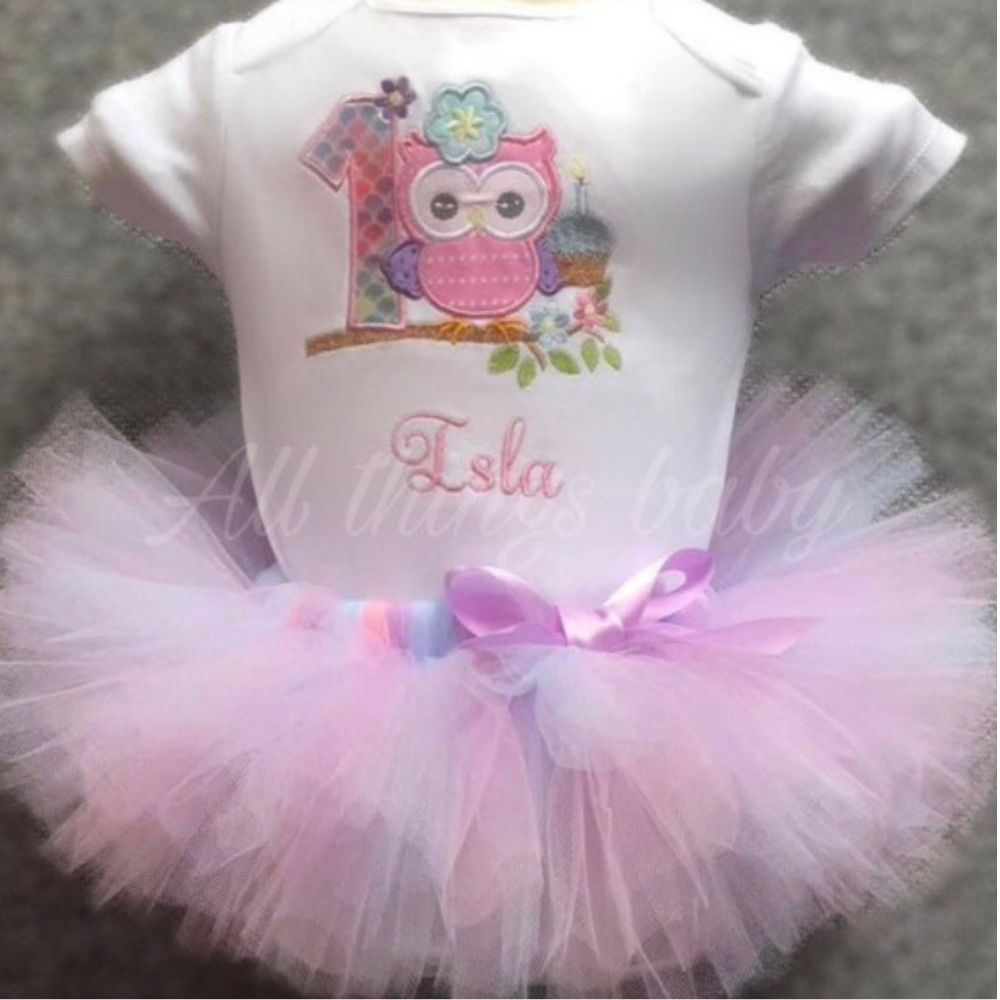 Personalised girls owl birthday outfit - pastel