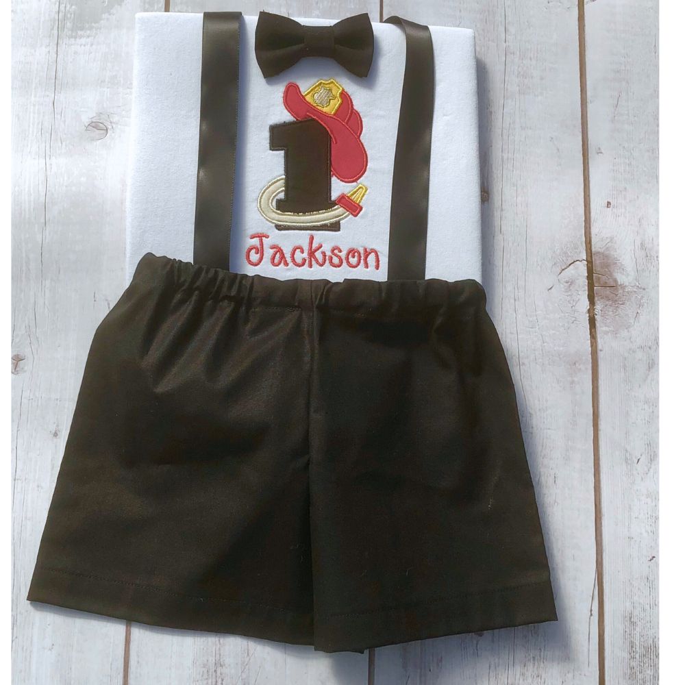 Boys black fireman birthday outfit