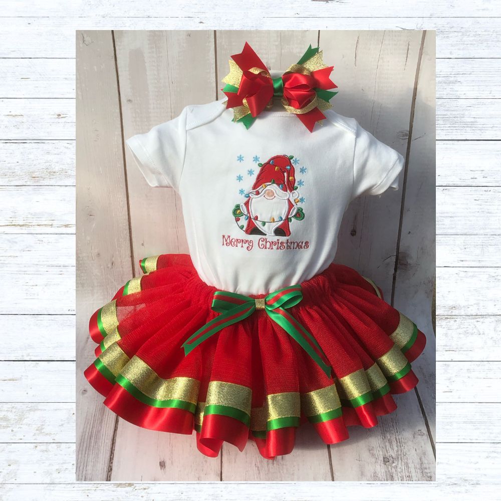 Girls christmas gnome tutu outfit
