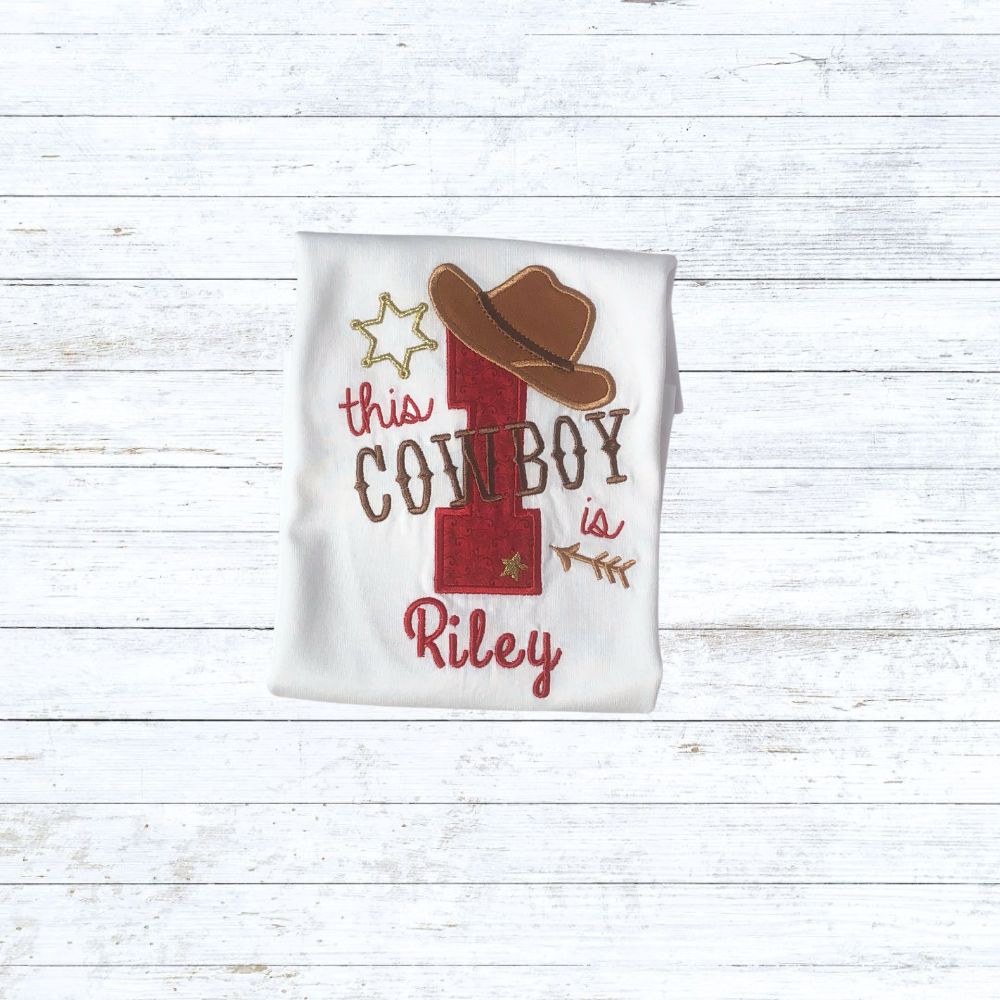 Boys cowboy birthday shirt - red