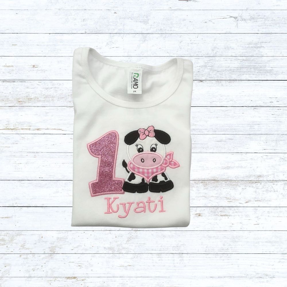 Girls cow birthday shirt