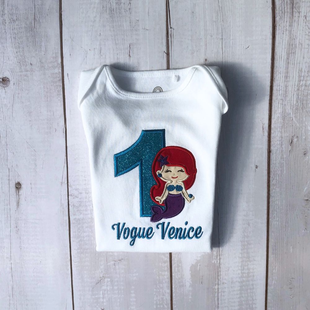 Girls mermaid birthday shirt - aqua