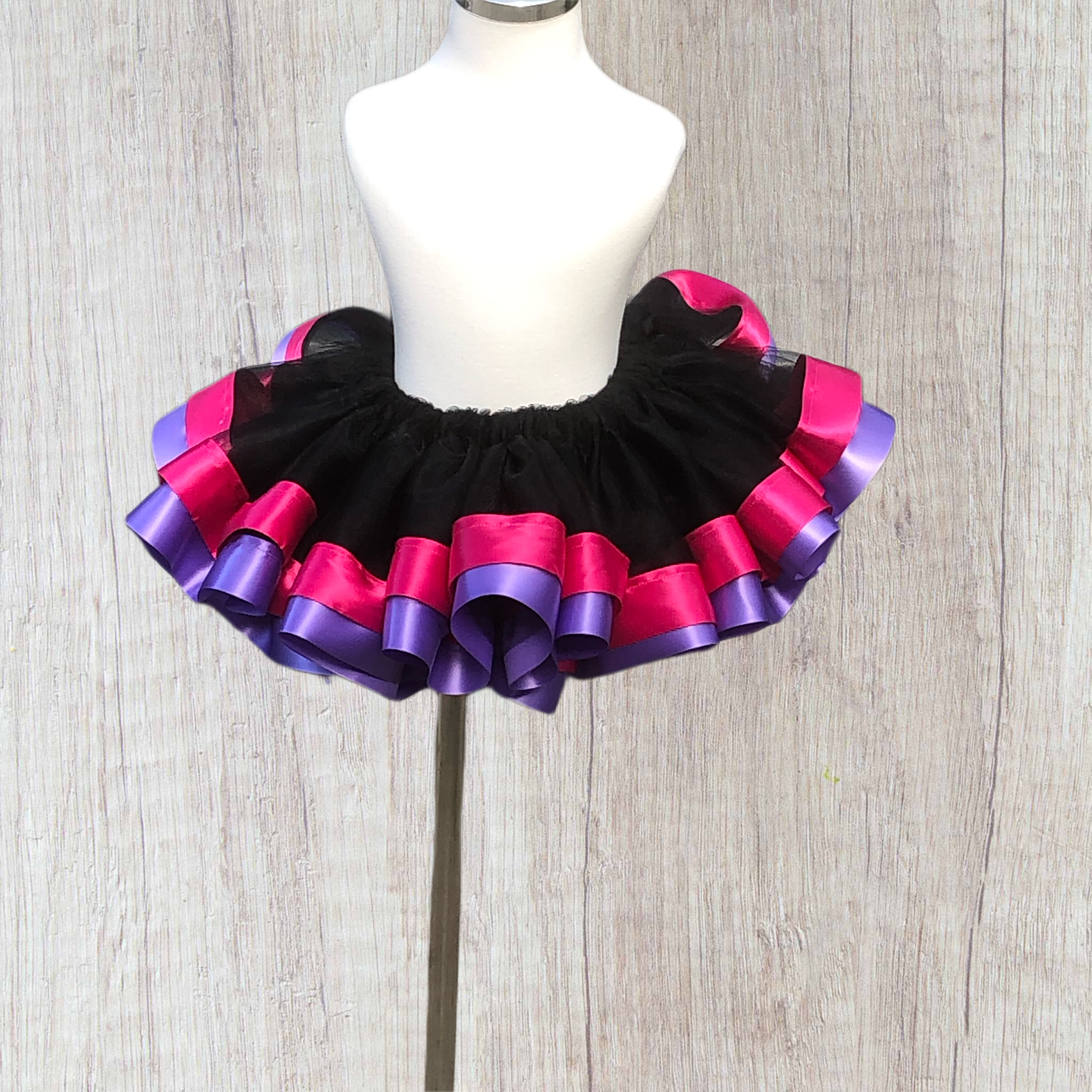  Ribbon trim tutu-black tulle pink purple ribbon