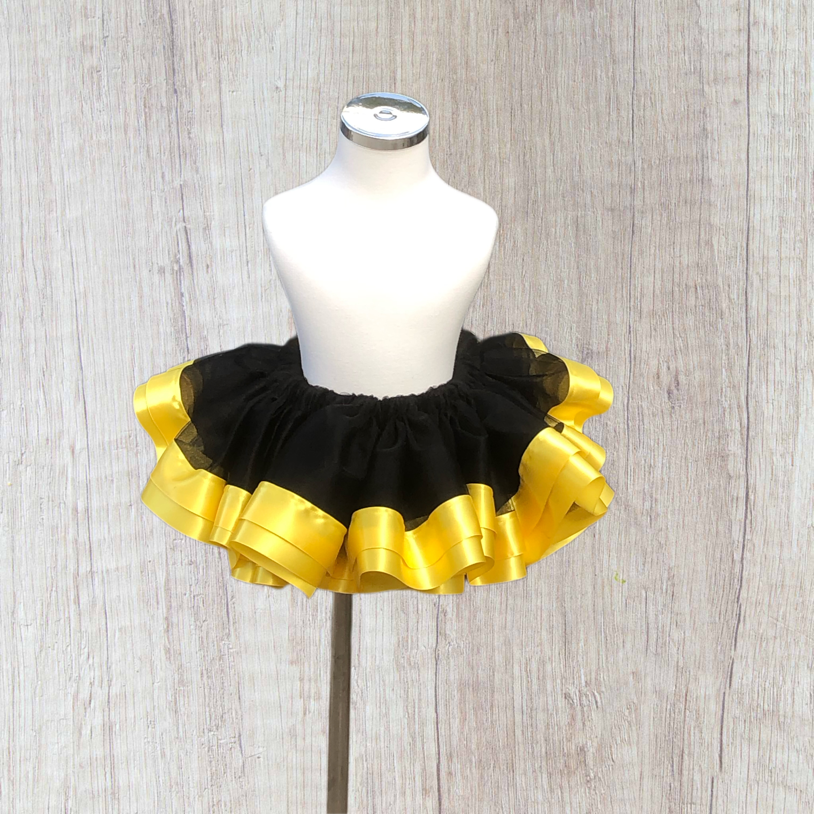  Ribbon trim tutu-black tulle yellow ribbon
