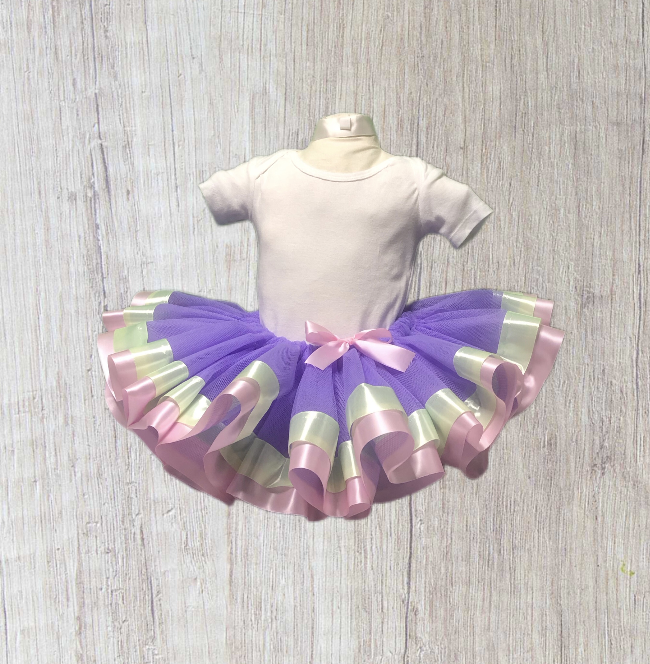  Ribbon trim tutu-purple tulle mint pink ribbon