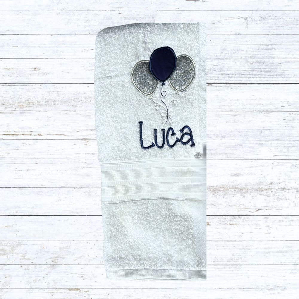Personalised balloon embroidered bath towels for kids