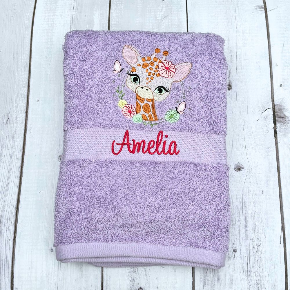 Personalised embroidered giraffe bath towels for kids