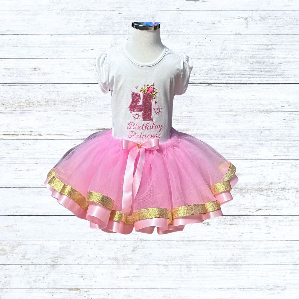 Personalised girls princess birthday outfit - pink gold crown