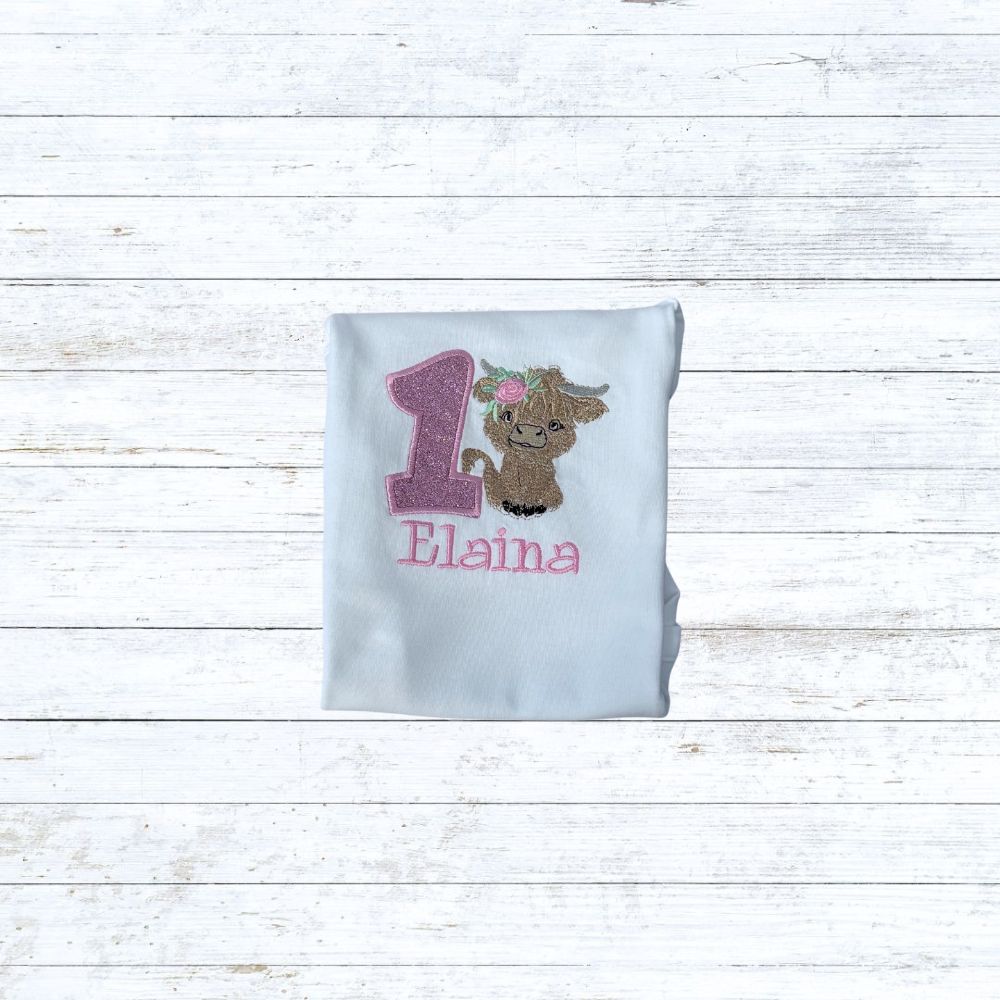 Girls highland cow birthday shirt