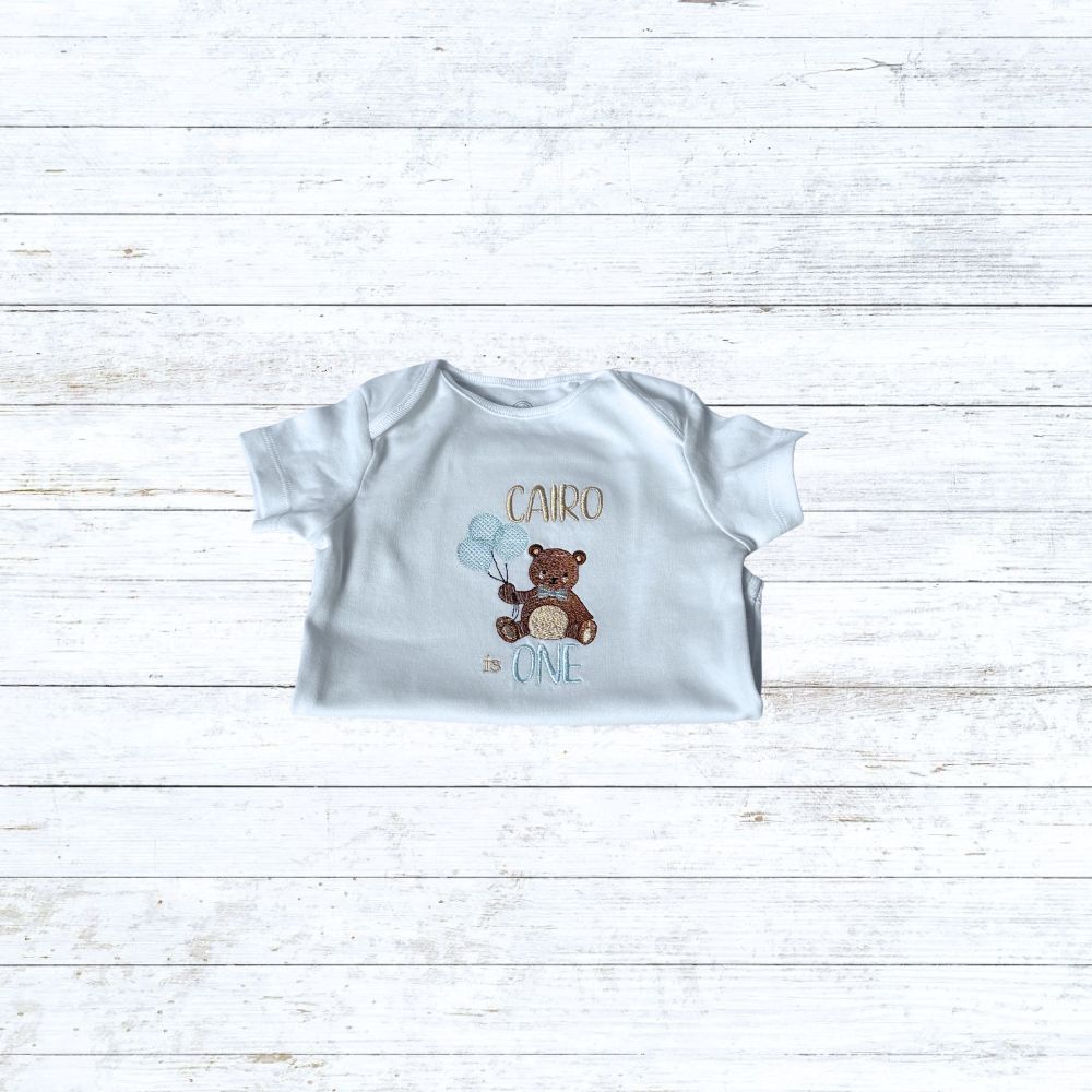 Bear birthday shirt for boys - Blue balloon
