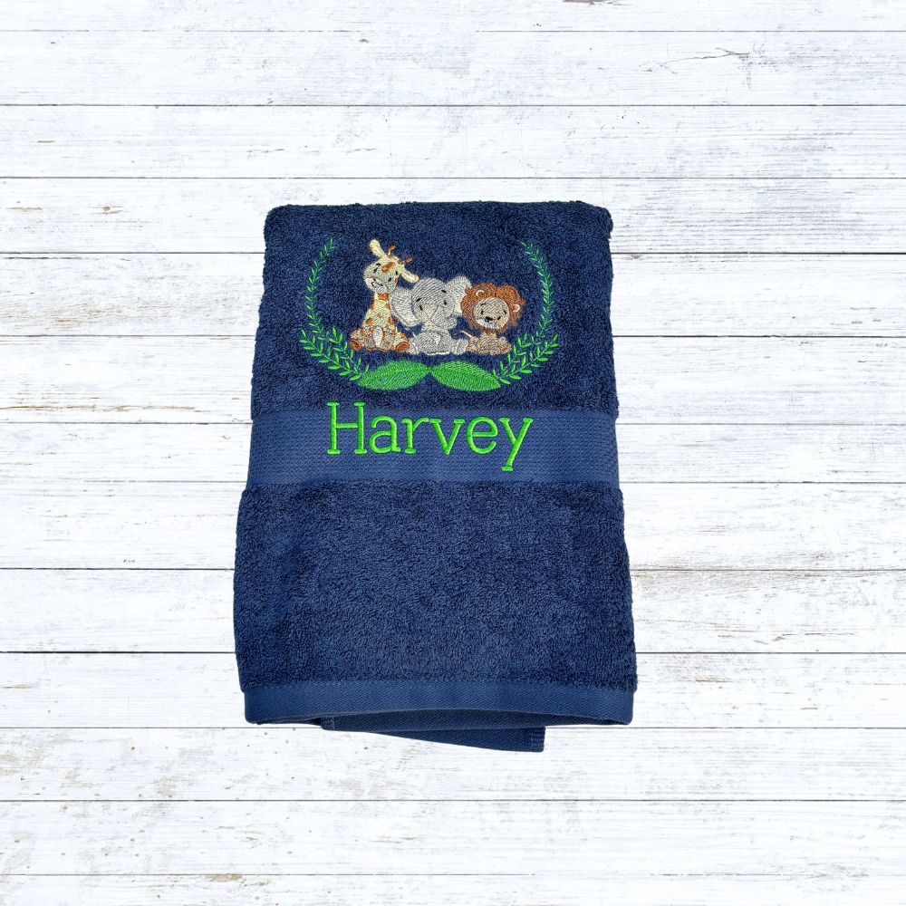 Personalised embroidered jungle friends bath towels for kids