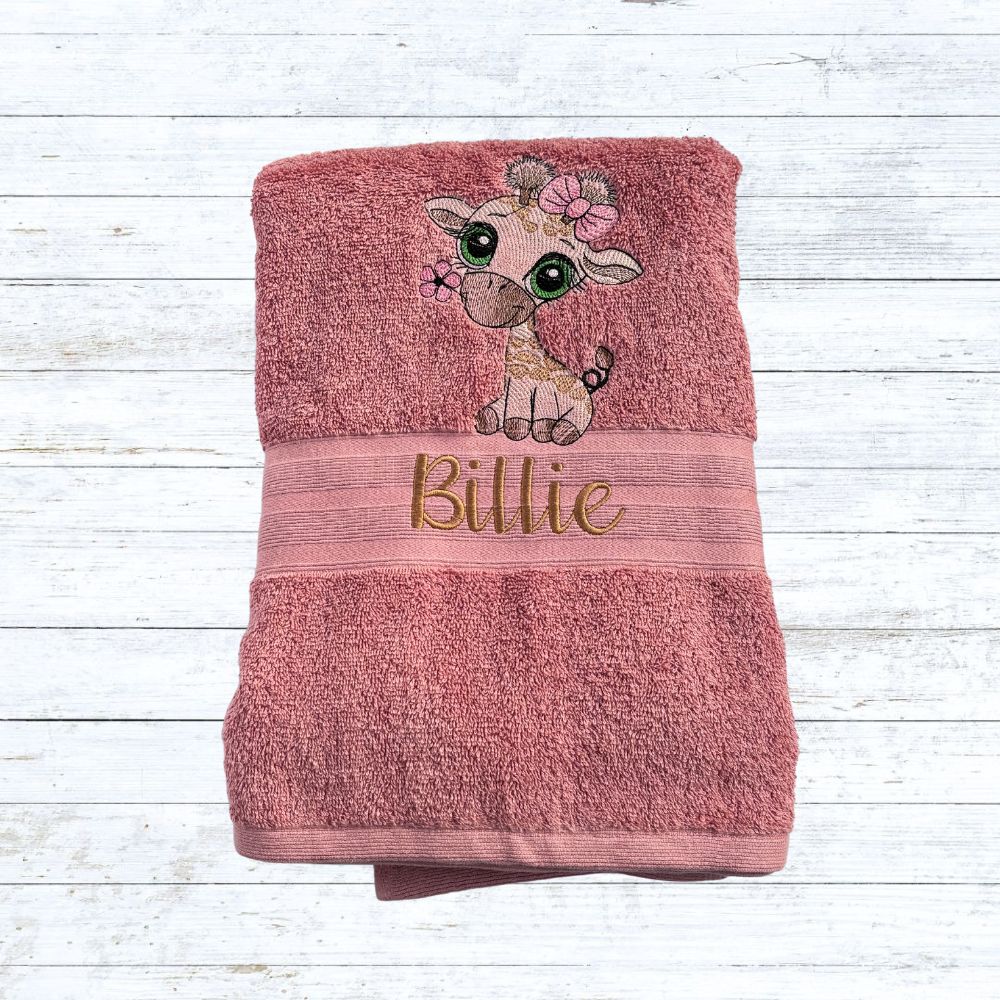 Personalised embroidered girl giraffe bath towels for kids