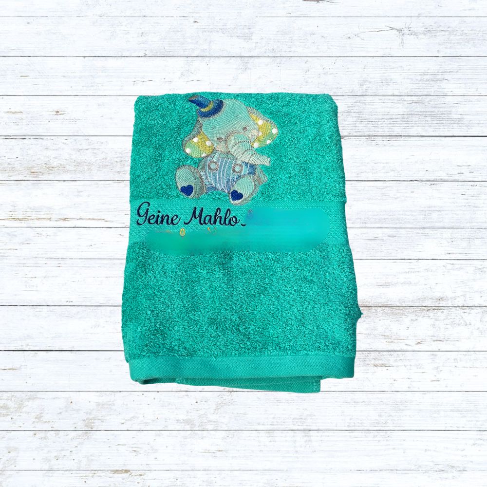 Personalised embroidered boy elephant bath towels for kids