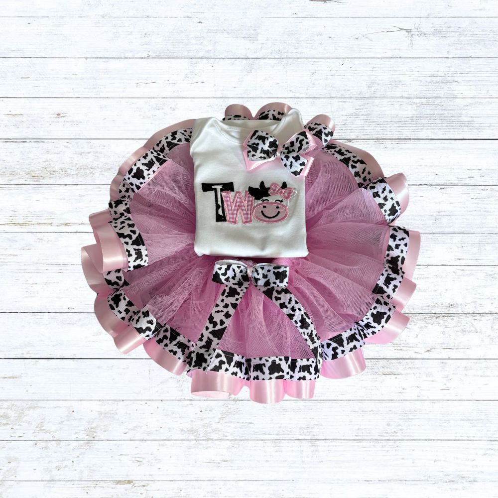 Personalised girls cow head birthday outfit