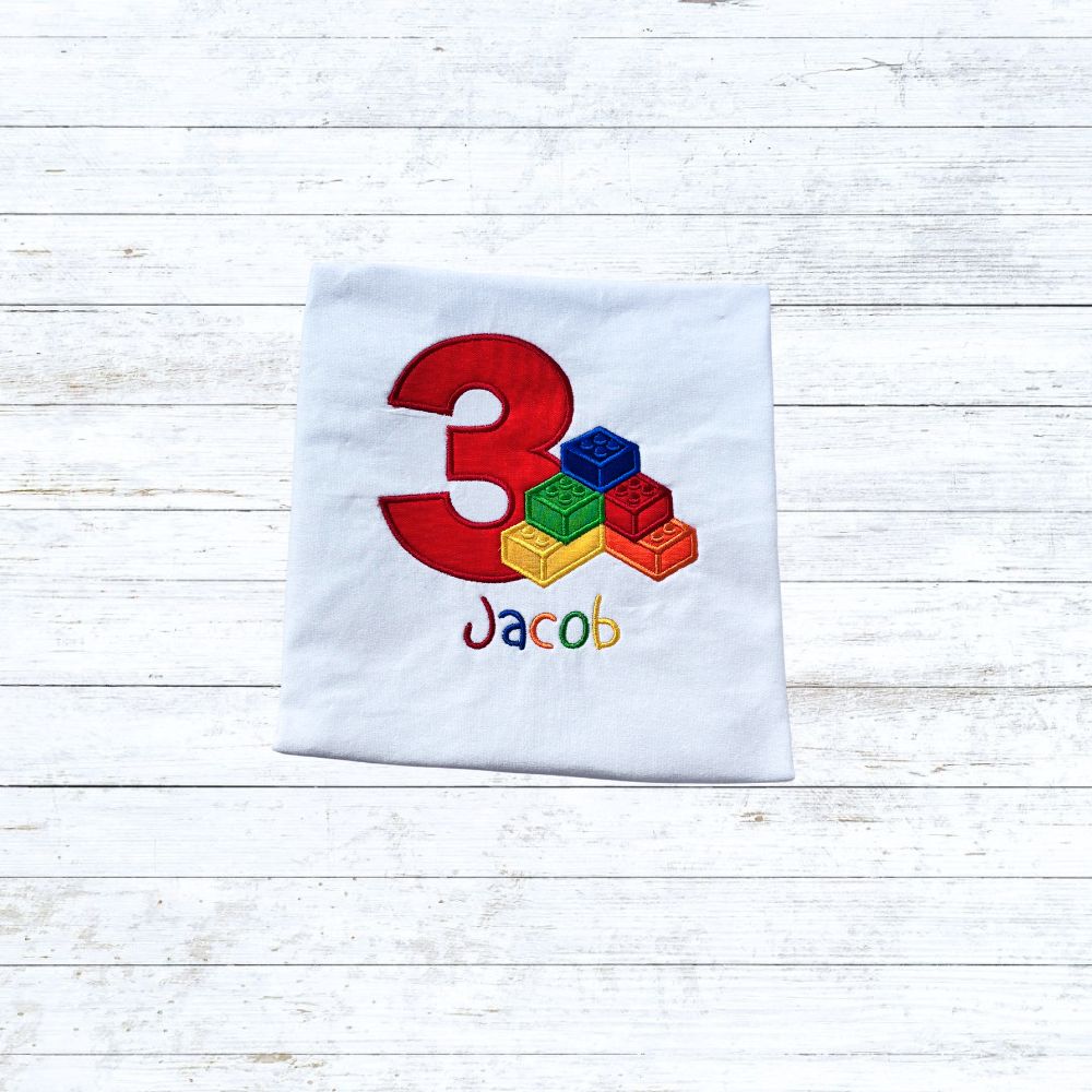 Boys building block birthday shirt