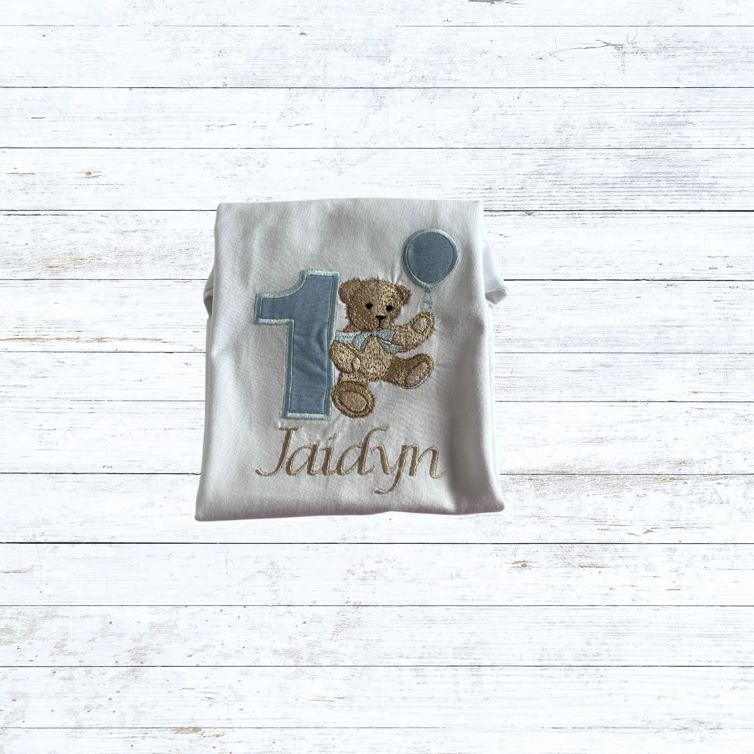 Bear birthday shirt for boys - Blue/ tan