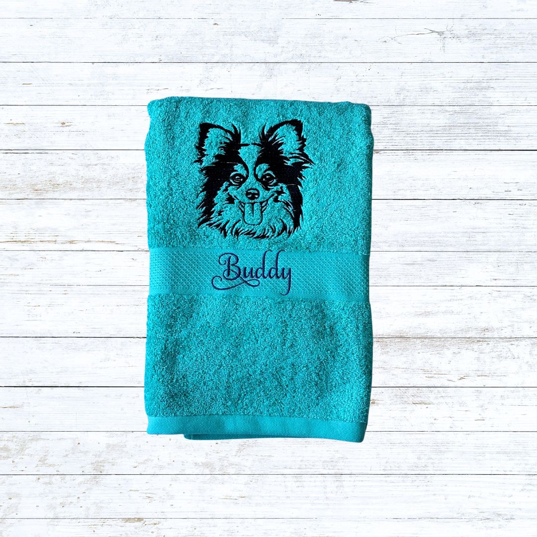 Personalised embroidered dog silhouette bath towels 