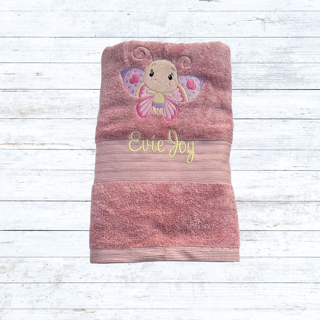 Personalised embroidered butterfly bath towels for kids