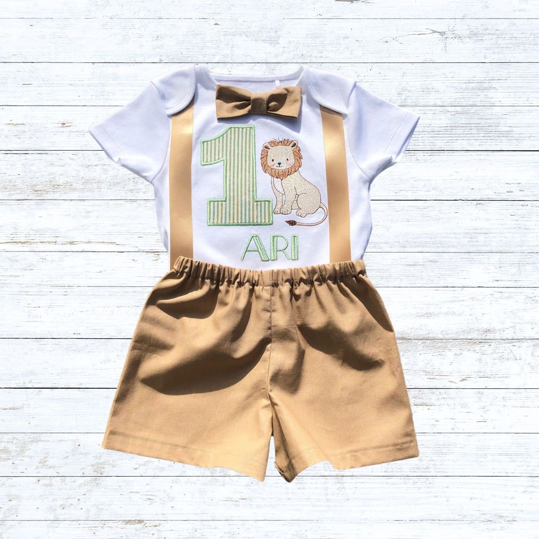 Boys lion birthday outfit - Tan