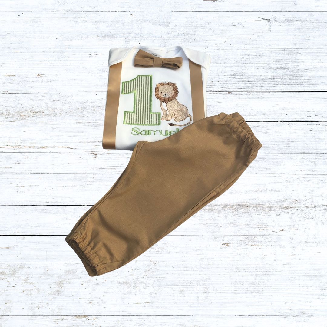 Boys lion birthday outfit - Tan
